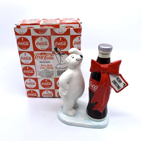 Coca-Cola Polar Bear w/Coke Bottle Figure 5.5" Tall Christmas 1997 Town Square - Picture 1 of 16